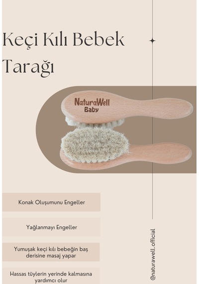 Naturawell %100 Keçi Kılı Doğal Bebek Saç Fırçası Çok Renkli