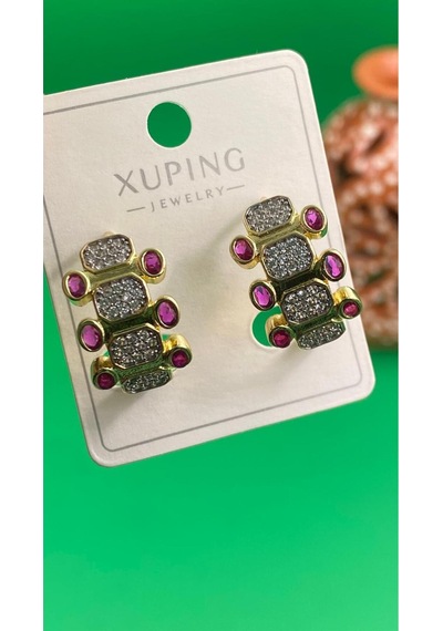 Xuping Altın Renginde Halka Model Mor Taşlı Çelik Küpe Altın