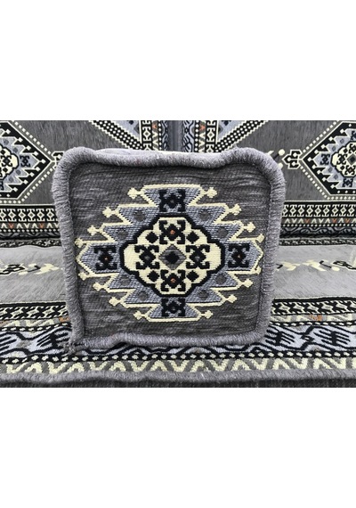 Turkıshrug Kıngdom Geleneksel Anadolu Serisi Gri Şark Köşesi Takımı - 13 Parça Süngerli Tam Set Kilim & Puf Hediyeli