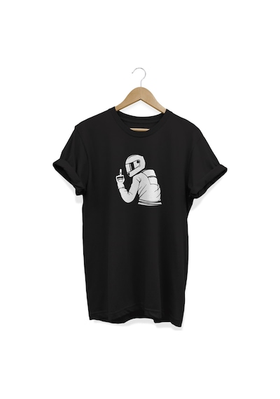 Motorcu Baskılı Siyah T-shirt Siyah