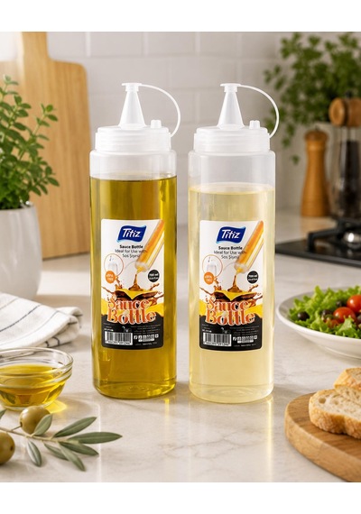 Titiz 700 Ml Sos Şişesi Seti Sarı Kırmızı Şeffaf Sızdırmaz Kapaklı 1 Adet