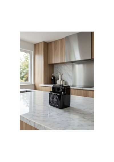 Seramik Süngerlikli Siyah Sıvı Sabunluk Ve Deterjanlık - Mutfak Banyo Tezgah Üstü Düzenleyici - 500 Ml - 17 X 10.5 X 10.5