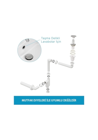 Smart Pop-up Sifon, Taşma Delikli Krom +comfort Yer Kazandıran Lavabo Sifonu -2 Parça Set Diğer