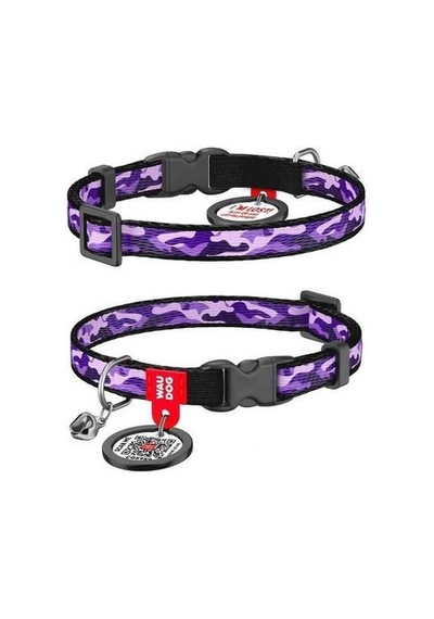 Waudog Collar Qr Pasaportlu Kedi Ve Ufak Irk Köpek Boyun Tasması 20-30 Cm, 10 Mm, L, Purple Camo