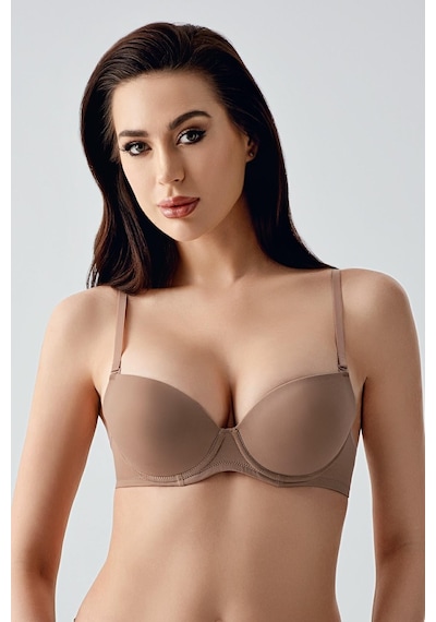 New Bra Kadın B Kap Desteksiz Basic Saten Görünümlü Sütyen Cappuccino 7025 Cappuccino