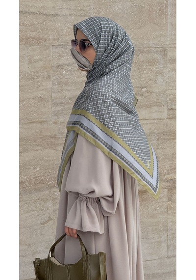 Qalortex Scarf Monogram Desen B.boy Eşarp-yağ Yeşil Yağ Yeşili