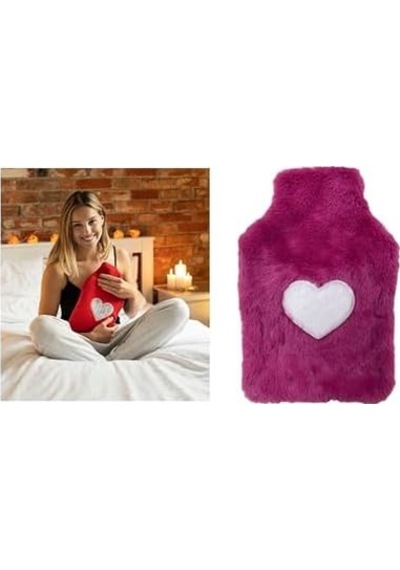 Sıcak Su Torbası Peluş Kalpli,pembe Termofor 29x17cm 750ml Açık Kırmızı