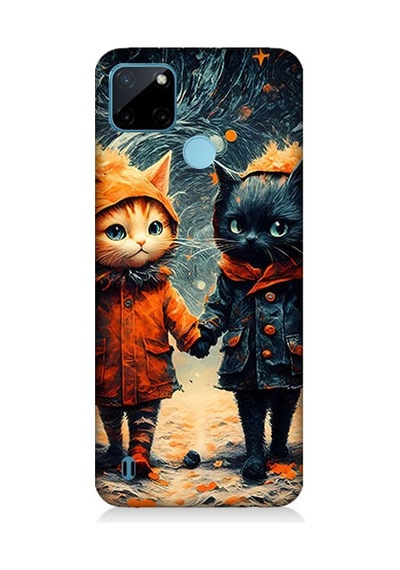 Realme C21y Uyumlu Yağmurlu Kedi Desenli Silikon Kılıf