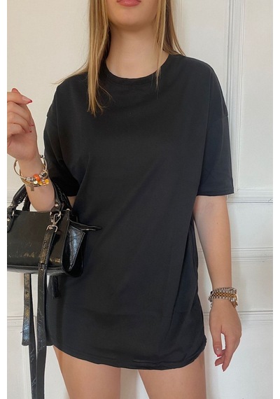 Flood Of Style Kadın Oversize Dökümlü Tok Kumaş Kısa Kollu Tişört Siyah