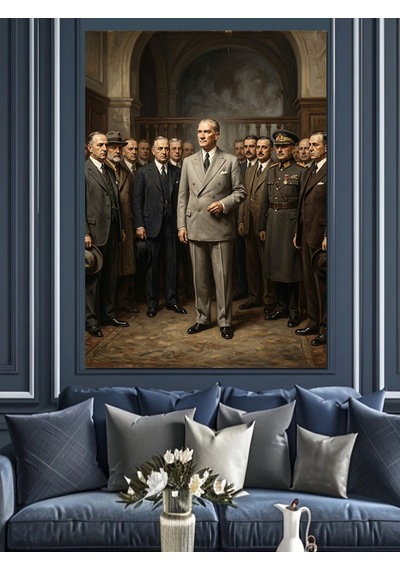 Atatürk Ve Askerler Tarihi Toplantı Dekoratif Kanvas - Mdf Ahşap Tablo