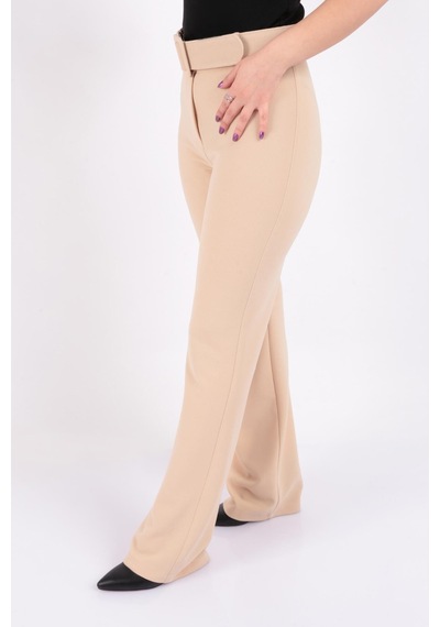 Tulin Tülin K24-12002 Kadın Örme Kemerli Pantolon Ss K24-12002-R0919 Krem