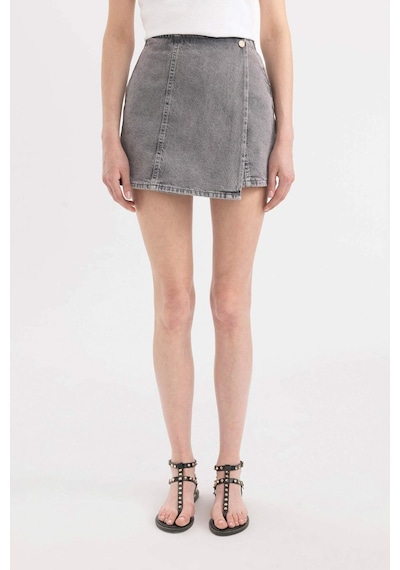 Defacto Yüksek Bel Mini Jean Şort Etek C0695AX24SMNM55 Gri