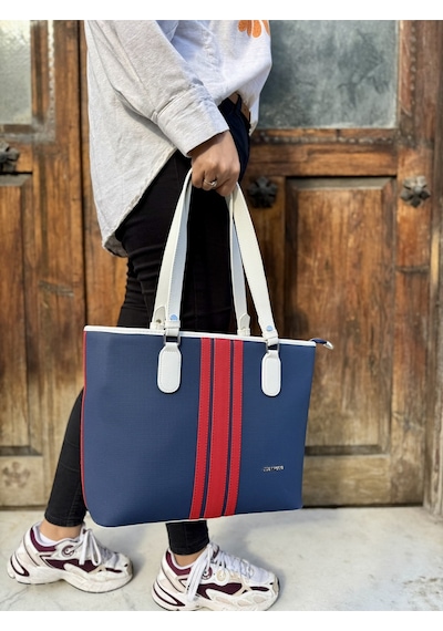 Just Polo Kadın Yeni Sezon Büyük Boy 3 Bölmeli Lüks El Ve Omuz Çantası Shoulder Bag Beyaz - Lacivert - Kırmızı