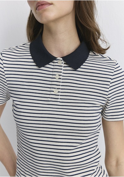 Mavi - Çizgili Beyaz Polo Tişört 1613505-86625 Beyaz