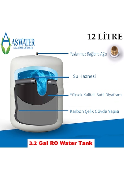 Su Arıtma Cihazı Çelik Su Tankı 3.2 Galon 12lt Tank 12 Litre Çelik Tank
