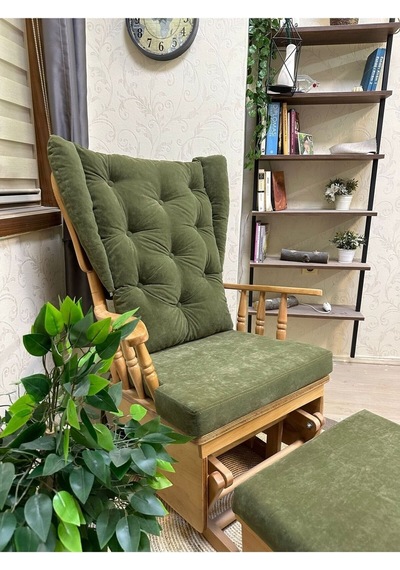 Asedia Mama Puflu Naturel Yeşil Minderli Sallanan Emzirme Koltuğu