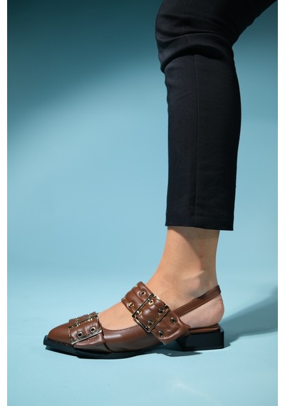 Luvishoes Paloma Kahve Cilt Tokalı Kadın Sandalet Kahverengi