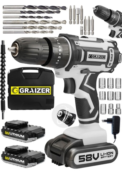 Graizer Hybrid 58V 5Ah Çift Akülü Darbeli Vidalama Matkap Gri + 27 Parça Set