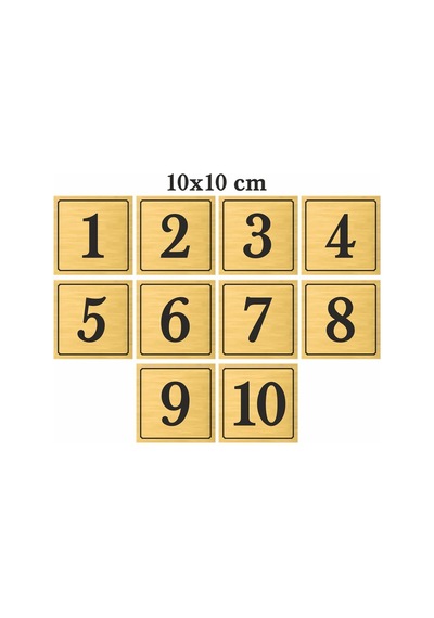 Metal Kapı Masa Dolap Numarası, Posta Kutusu Numarası 10x10 Cm 1 -10 Altın