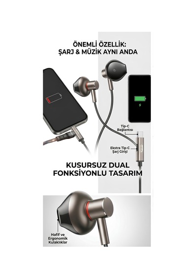 Type-c Mıknatıslı Stereo Kulaklık Şarj Girişli Tak Çalıştır Oyuncu - Yüksek Ses Kalitesi Mt255 00