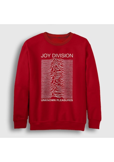Presmono Unisex Unknown Pleasures Joy Division Sweatshirt Kırmızı