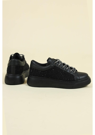 Cilt-Tekstil Garnili Sneakers Siyah-Siyah