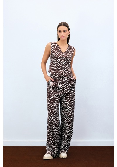 Sateen Zebra Desen Pantolon - Kahve-135473 Kahve