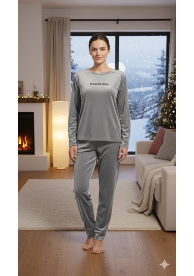 Mihra Kadife Pijama Takımı Gri