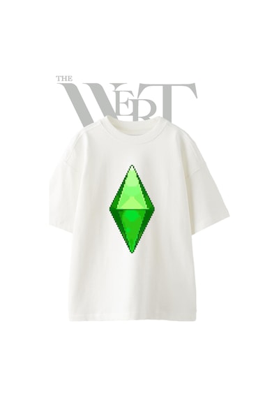 Thewert Sims Plumbob Tasarım Baskılı Ünisex Beyaz Oversize T-shirt