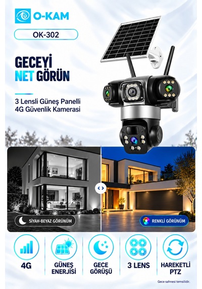 O-kam Ok-302 4g Üç Lensli Aov Ptz Güvenlik Kamerası