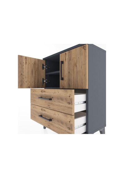 Arges Komodin 2 Raflı 2 Çekmeceli 2 Kapaklı 60x30x80 Antrasit-çam Antrasit