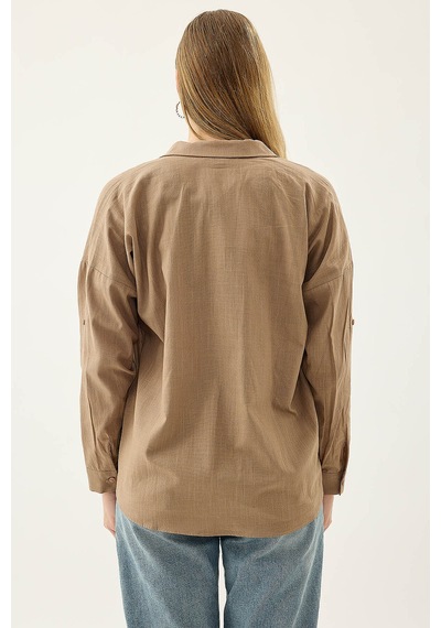 Vitrin Basic Oversize Önden Cepli Gömlek VİZON
