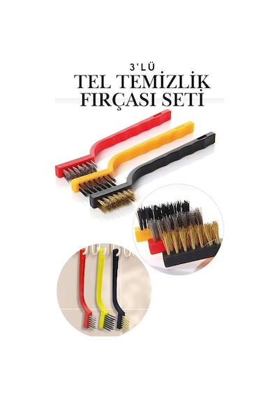 3'lü Mutfak Temizlik Tel Fırçası Seti Yağ Kir Pas Sökücü Kireç Izgara Fırın Ocak Lavabo Temizleme Mini Çelik Bakır Pirinç Naylon Tel Fırça Seti Tezgah Derz Aspiratör Izgara Demir Paslanmaz Temizleyici