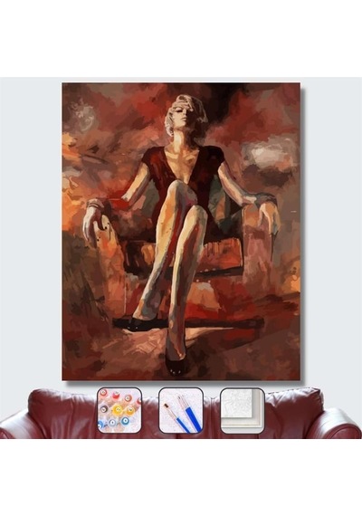 Sarışın Kadın Duruşu Sayılarla Boyama Seti - Çerçeveli, 40x50cm
