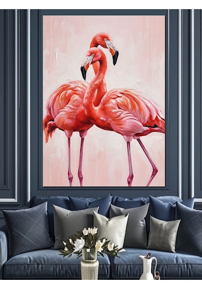 Ahşap Tablo Pembe Flamingo Kuşları Resmi