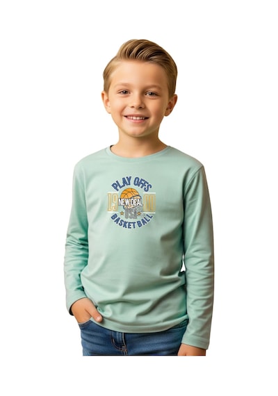 Panios Kids Düz Yuvarlak Yaka Playy Of Baskı Detaylı Erkek Çocuk Sweatshirt Mint Yeşil