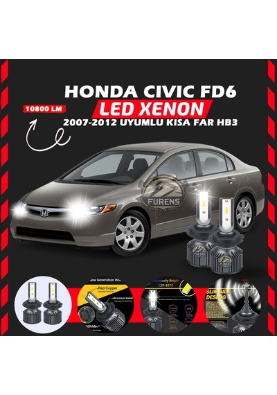 Honda Civic Fd6 2007-2012 Kısa Far Uyumlu Şimşek Etkili Led Xenon Premium Series Hb3