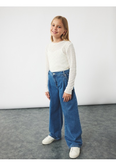 Koton Pamuklu Cepli Geniş Paça Denim Pantolon Orta İndigo 6wkg40035ad İndigo