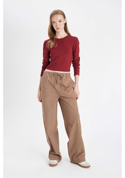 DeFacto Coool Straight Fit Poplin Pantolon Basic Düz Cepli Lastikli Bel Bağcıklı D3764AX24AUBN533