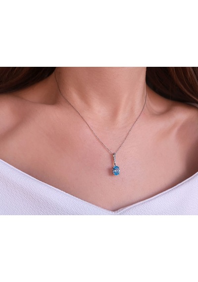 Sirius Pırlanta ve Oval Mavi Topaz Taşlı Kolye 0817P0013