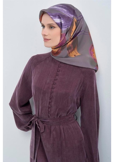 Armine İpek Eşarp 2026 Yaz - 9506-56 Füme Mor Twill