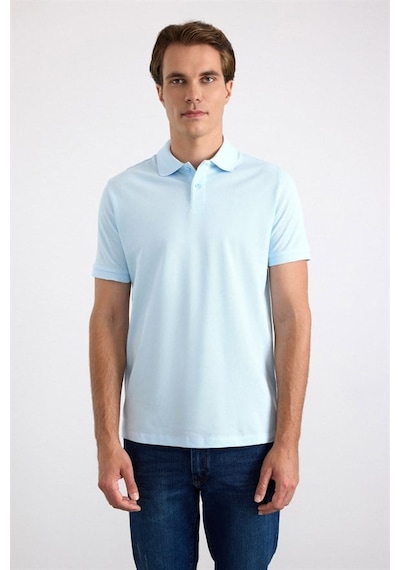 Süvari Buz Mavi Slim Düz Nakışlı Pike Düğmeli Polo Yaka Tişört Ts1014000474-m01