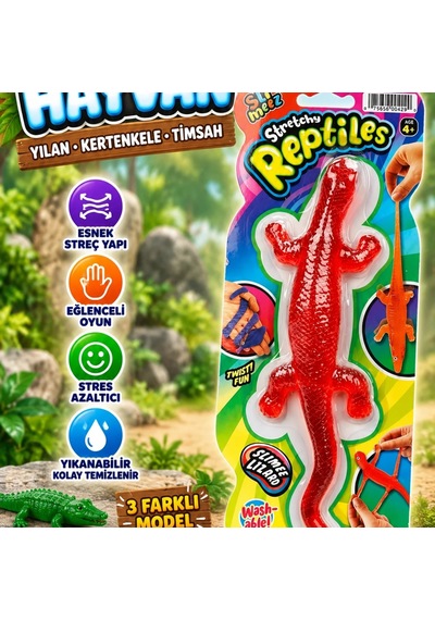 0429 Sun-jru-kartelalı 3 Asorti Yılan Kertenkele Timsah Streç - Canrodi