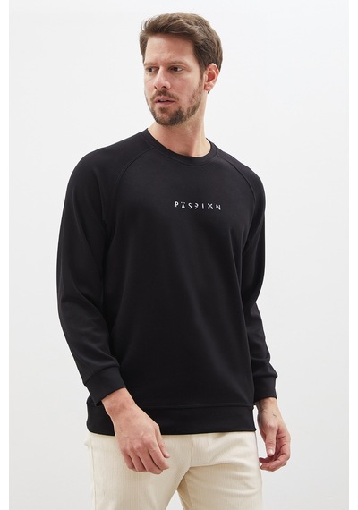 Fullamoda Baskılı Bisiklet Yaka Modal Sweatshirt Siyah