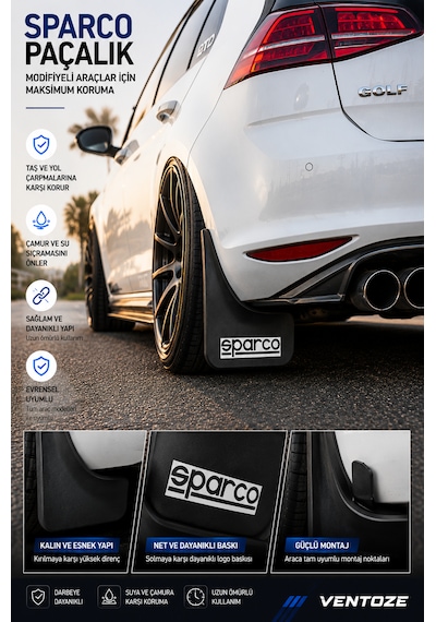 Sparco Universal Esnek Arka Paçalık Seti 2li Çamurluk Tozluğu 2 Adet Siyah Renk
