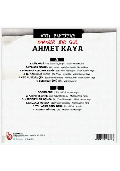 Ahmet Kaya - Adı Bahtiyar - İyimser Bir Gül Plak