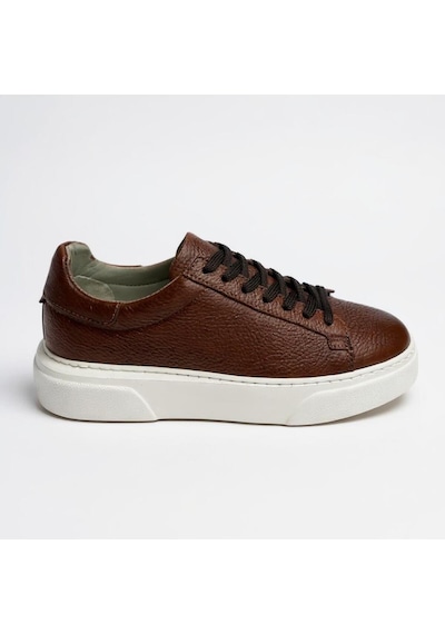 Erkek Deri Sneaker Ayakkabı Siyah-siyah Kahverengi