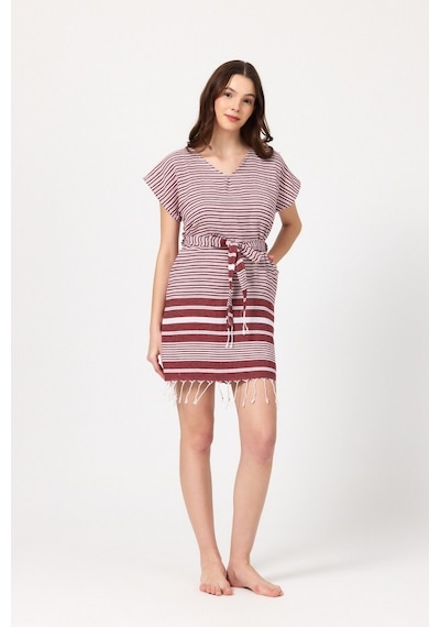 Mulberry Katya Plaj Elbisesi Tunik Pareo %100 Pamuk Bordo