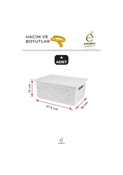 4lü Kapaklı Saklama Kutusu 4 Lt Çok Amaçlı Organizer Banyo Mutfak Dolap Düzenleyici Renkli