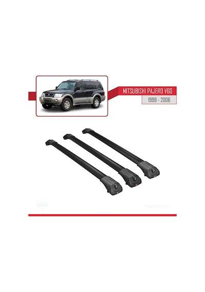 Mitsubishi Pajero V60 5 Kapı 1999-2006 Arası İle Uyumlu Ace-1 Ara Atkı Tavan Barı Siyah 3 Adet Bar